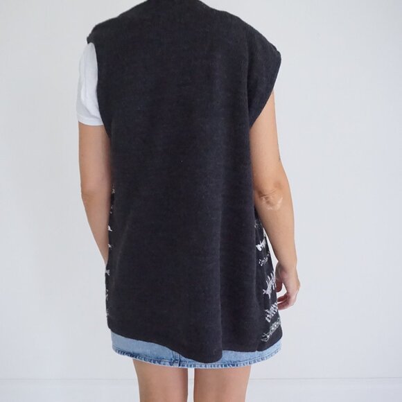 VTG Jacklyn Smith Black White Knit Tribal Print Geometric Vest Grandmacore L - Picture 2 of 10